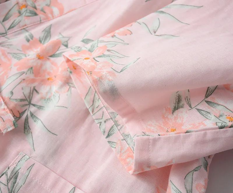 Spring New Comfort Japanese Kimono Pajamas Set Ladies Flower Gauze Cotton Thin Sweat Steaming Suit Cardigan Home Service