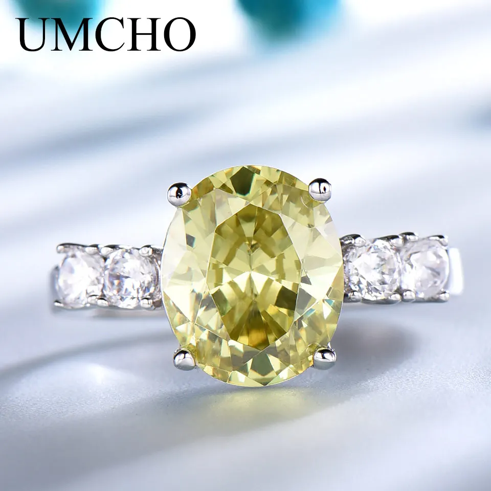 UMCHO Роскошные массивные желтые циркониевые обручальные кольца для женщин, 925 пробы, Серебряные вечерние элегантные ювелирные изделия