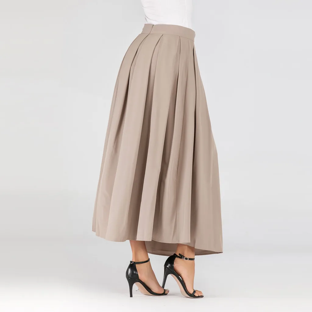 

Office Ladies Pleated Skirts Women Autumn And Winter Solid Color Fashion Skirt High Waist Elegant Long Skirts Jupe Longue Femme