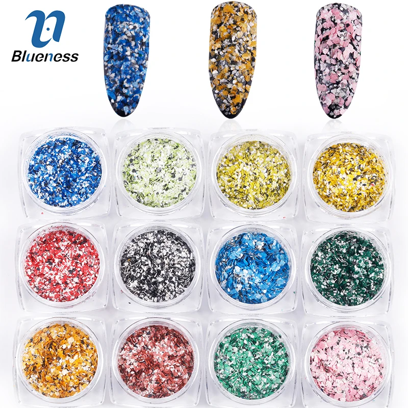 Blueness 12 коробок/Набор ногтей искусство аксессуары для украшения маникюра DIY УФ гель лак блестящая пудра наклейки для ногтей блестки