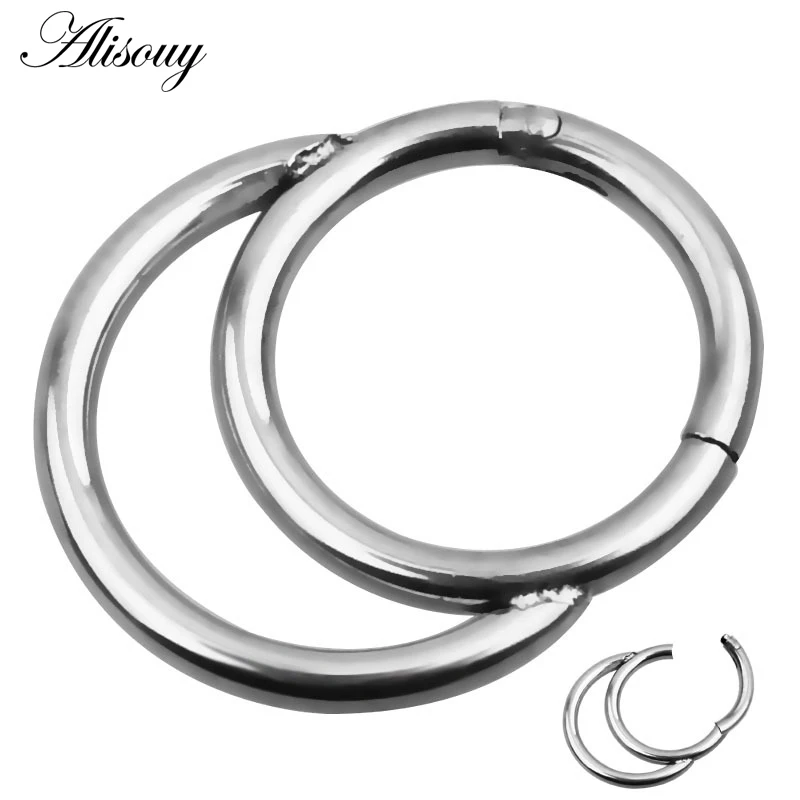 EM0894-2 Silver 1 шт., 6 видов стилей, двухслойные стальные кликер, сегментные кольца для носа, шарнирное кольцо для пирсинга перегородки носа, для женщин и мужчин, ювелирные изделия для тела, Ombligo - Окраска металла: EM0894-2 Silver
