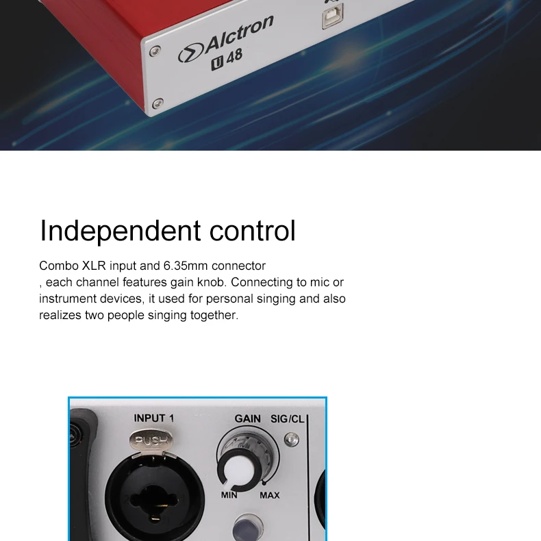 Alctron U48 профессиональный аудио интерфейс используется для преобразования сигнала из A в D или D в A