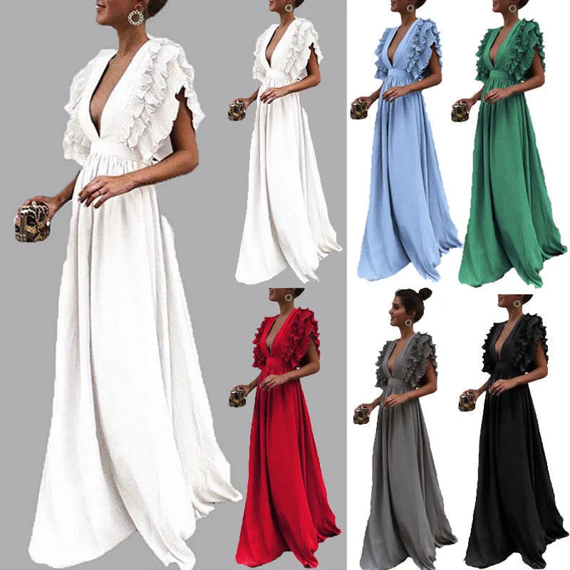 Женское вечернее платье элегантное с v образным вырезом и оборками женская