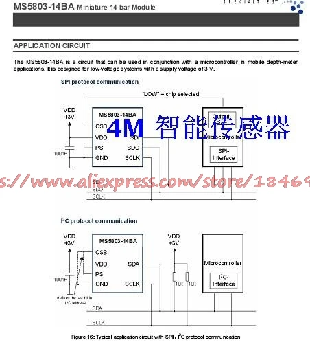 

MS5803-30BA/14BA/02 micro sensor / digital atmospheric pressure altitude sensor / water depth measurement
