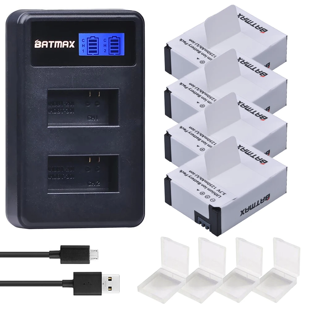 4 шт. аккумулятор 1250 мАч + двойное зарядное устройство USB LCD для аккумулятора Gopro 3