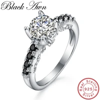 black awn vintage round wedding rings for women 925 sterling silver jewelry black spinel finger ring bague c255