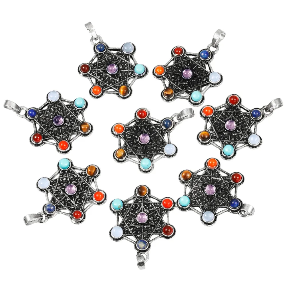 

SUNYIK 7 Chakra Stone Reiki Chakra Healing Six-pointed Star Charm Pendant Yoga Jewelry