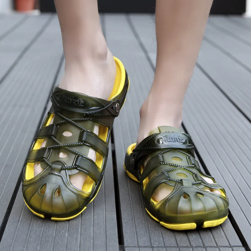 VESONAL Summer breathable Hollow out slippers men shoes Hole holes shoes Jelly male water beach slipers slides fish Plastic
