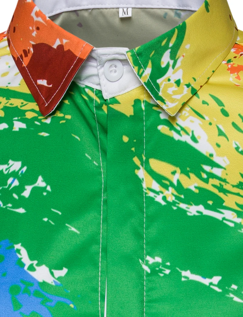 Мужская приталенная рубашка с длинным рукавом Повседневная белая принтом брызг