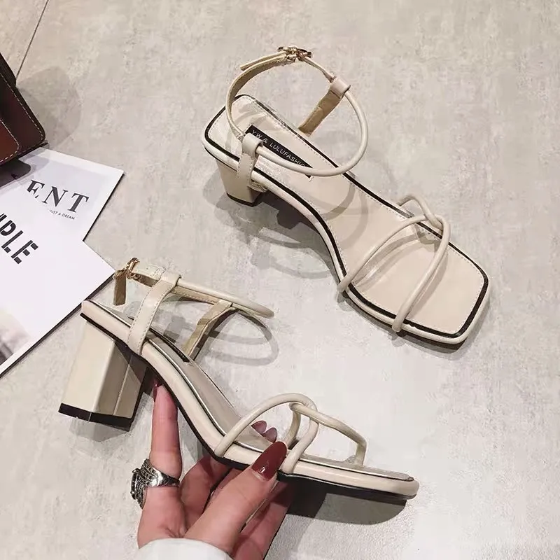 High Heels Sandals women 2019 Summer New Basic Casual Buckle Strap Solid Square Heel Fashion Ladies Sandal Shoes Woman | Обувь