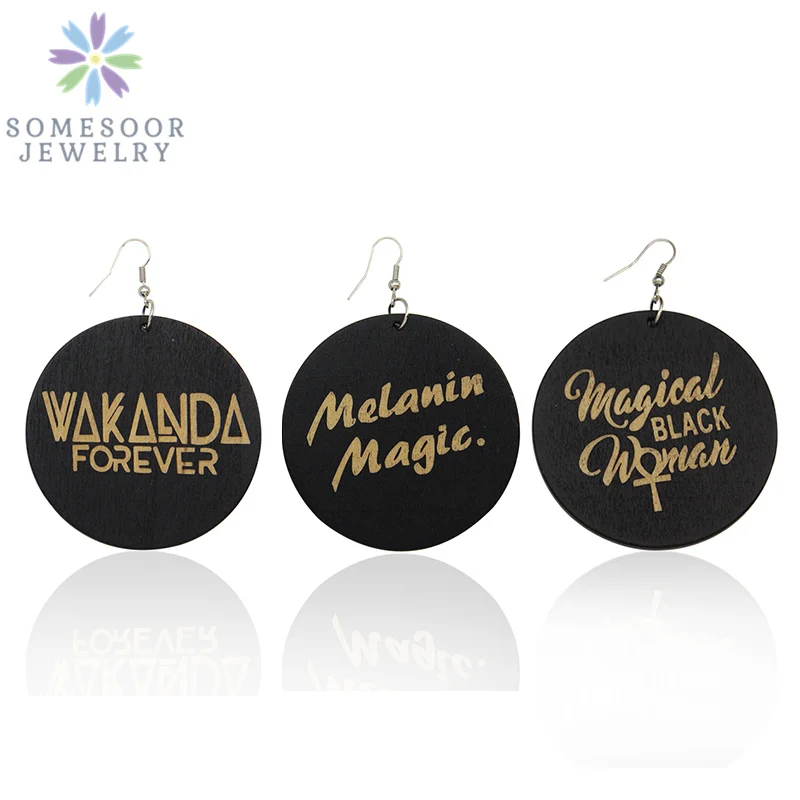 SOMESOOR гравировка африканские деревянные висячие серьги меланин Волшебные Черные