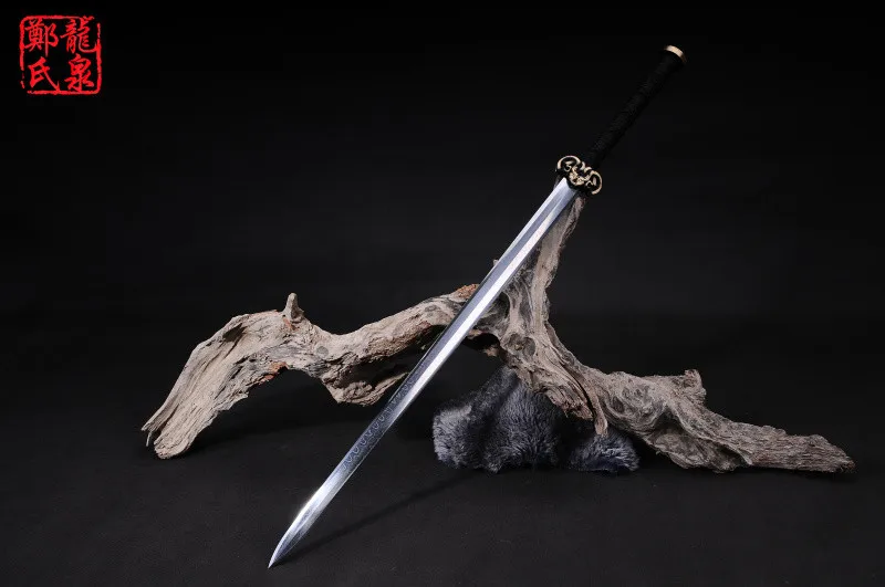 Free Shipping-Antique Chinese Sword Han Jian HandForged Folded Steel Blade Circle Lines Pattern Sharp For Collectible