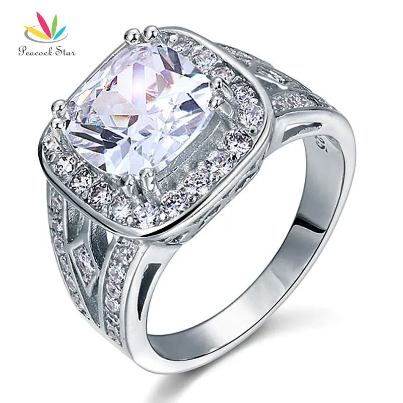 Павлин звезда Книги по искусству деко Винтаж 4 ct Подушки твердые 925 Серебряная свадьба Обручение кольца ювелирные изделия cfr8091