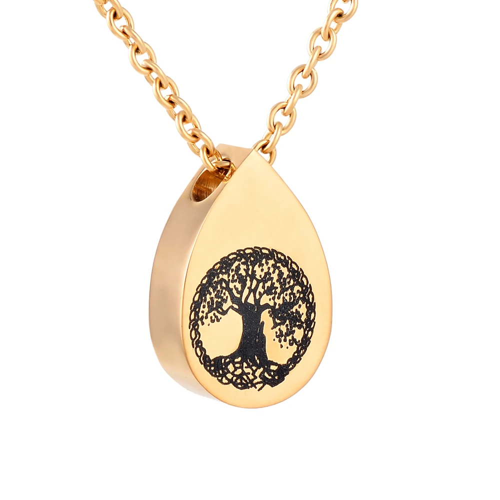 IJD9807 Дерево жизни Капля воды из нержавеющей стали ожерельлье с урной на память