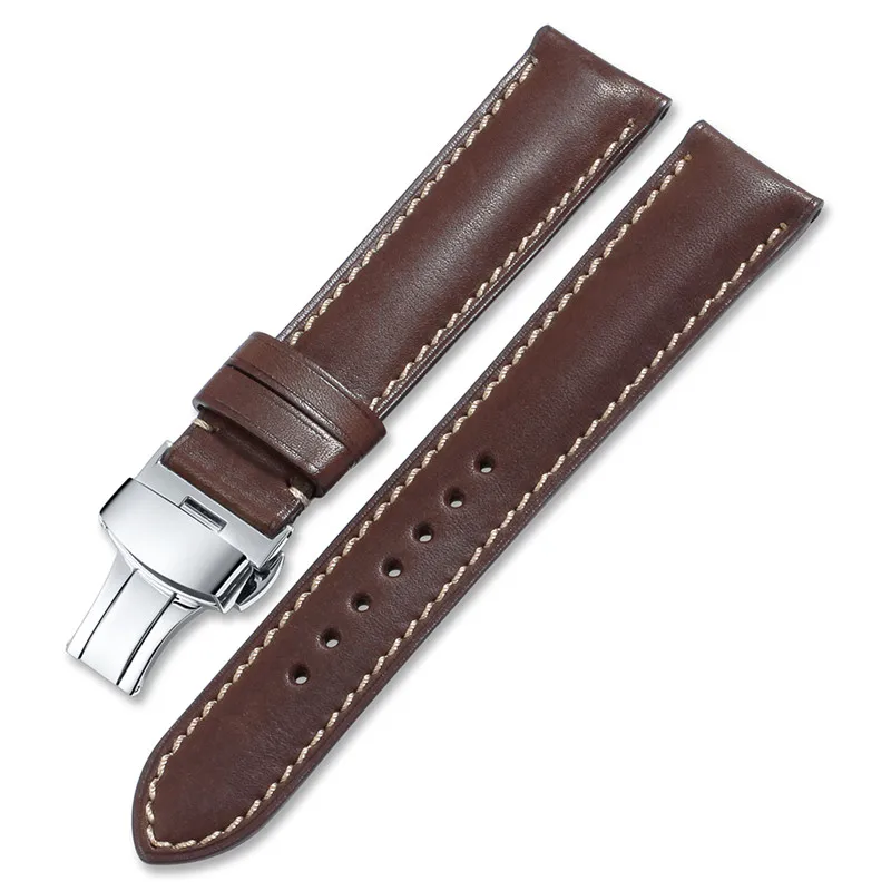 Dark brown-beige IStrap Ремешки для наручных часов из натуральной кожи ремешок для часов Бабочка Пряжка 16-24 мм стальной ремешок с пряжкой браслет на запястье - Цвет ремешка: Dark brown-beige