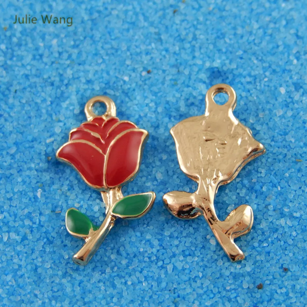Julie Wang 5 шт сплав очарование золотой цвет красная эмаль Роза подвеска Подвески