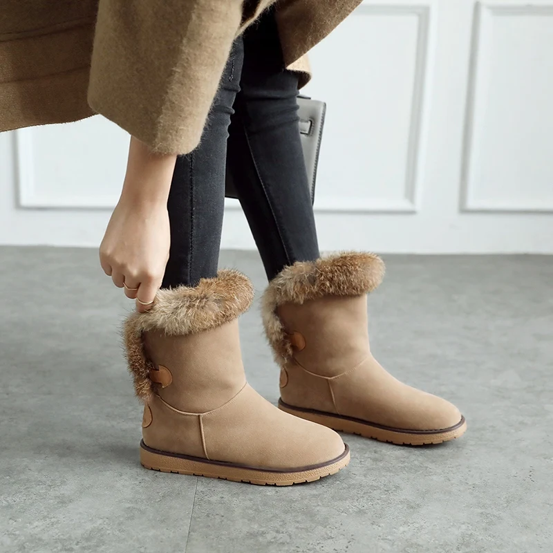 ASILETO snow boots real rabbit fur warm winter shoes ladies ankle boots for women footwear botas bottes feminina S845