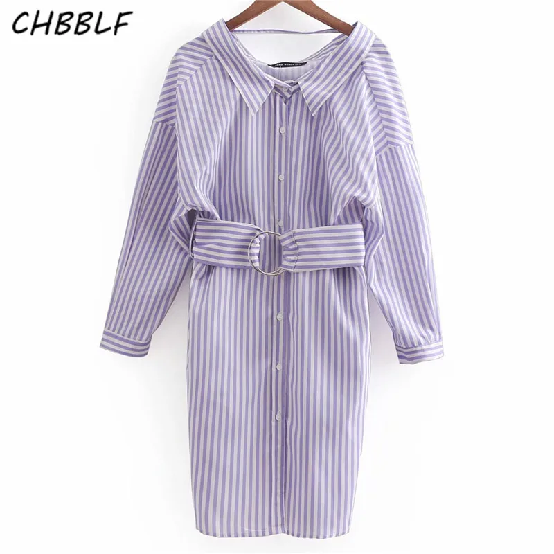 Женское свободное платье CHBBLF повседневное офисное в полоску с поясом и длинным