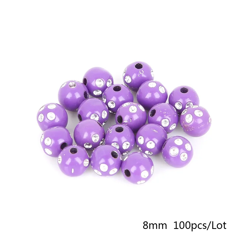 Dark Purple 100 шт 8 мм Разноцветные круглые стразы круглые акриловые бусины для поделок украшение для альбома - Цвет: Dark Purple