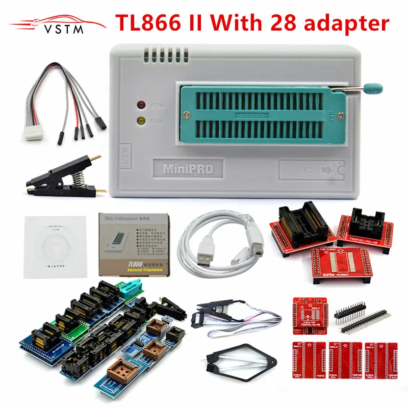 TL866II плюс универсальный Minipro программатор+ 28 адаптеров+ тестовый зажим TL866 PIC биос высокоскоростной программатор