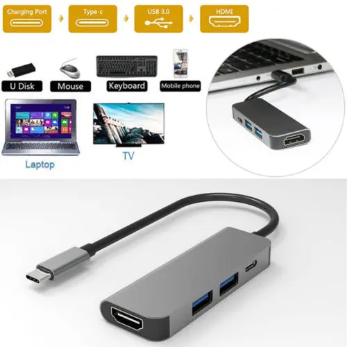 4 в 1 Тип C концентратор к HDMI 4 к с 2 USB порты и разъёмы USB-C адаптер для MacBook samsung Multi