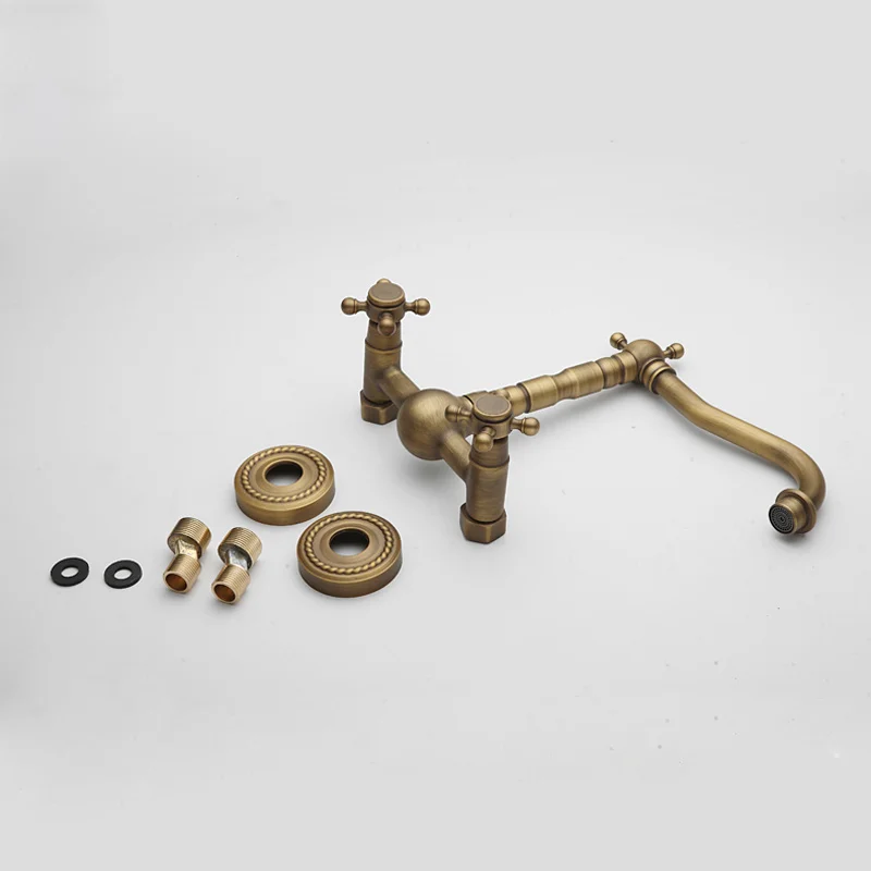 Бесплатная доставка Античный кухонный кран двойной держатель настенный