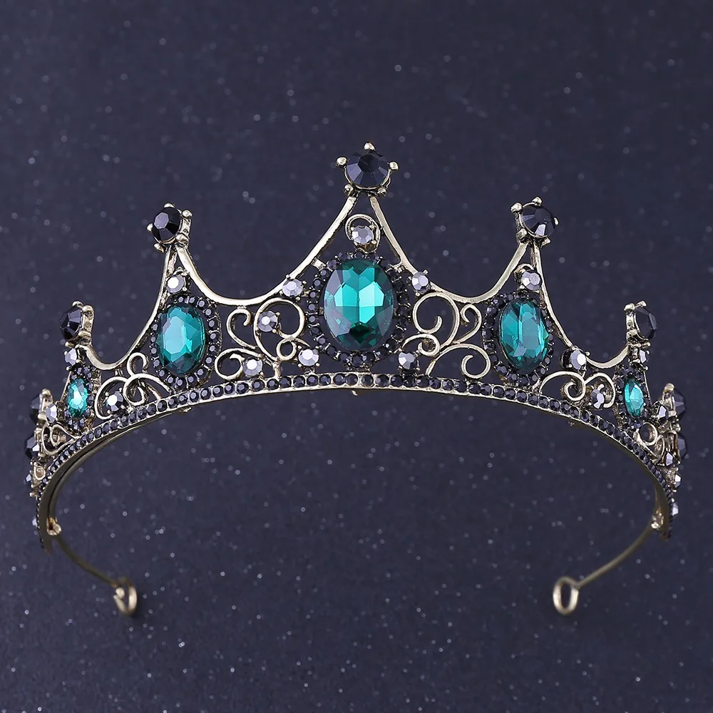 Vintage Green Crystal Tiaras Crowns for Women Girls Bride Tiara Headpieces Veil Wedding Hair Accessories | Украшения и аксессуары