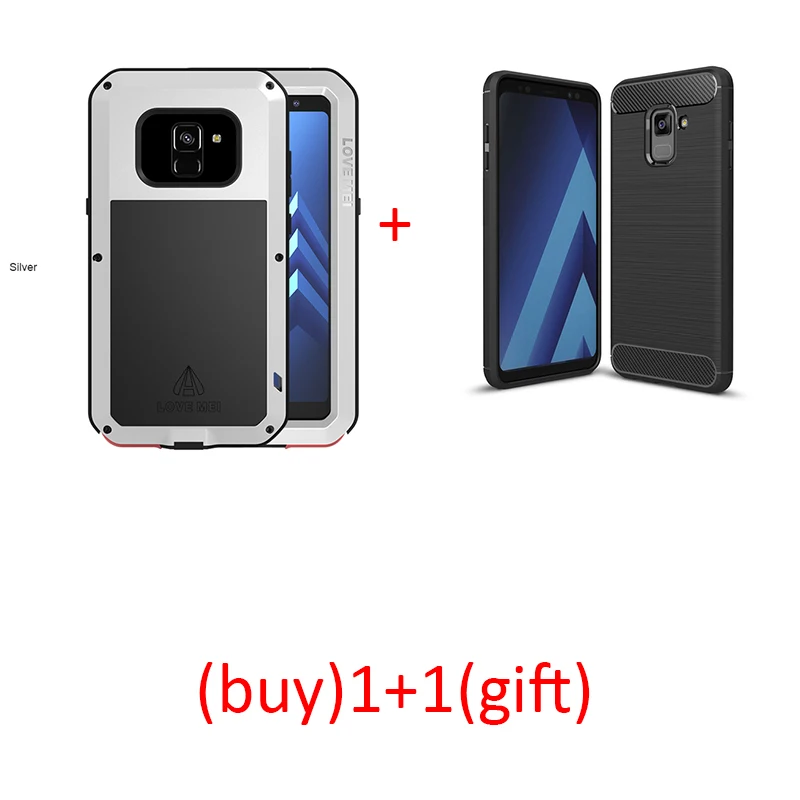silver case Чехол LOVE MEI для samsung Galaxy A8 A8Plus противоударный полноразмерный защитный чехол-броня для samsung A8 Plus+ Gorilla Стекло Экран - Цвет: silver case