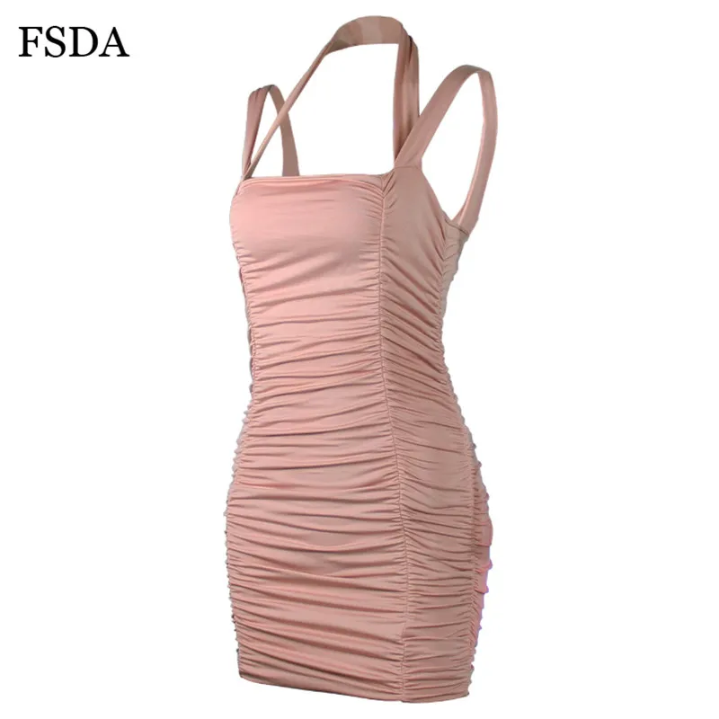 Женское облегающее платье мини FSDA красное вечернее Бандажное с открытой спиной и