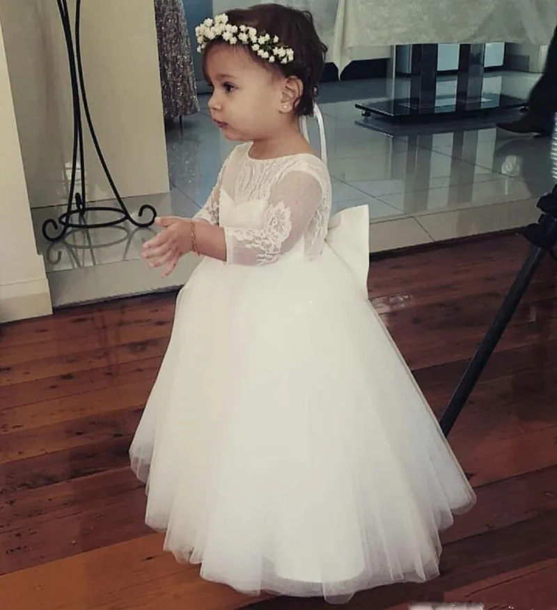 Beautiful Flower Girl Dress for Special Occasion with Bow Lace Top Tulle First Communion Gowns For Little Girls Custom Made Long |