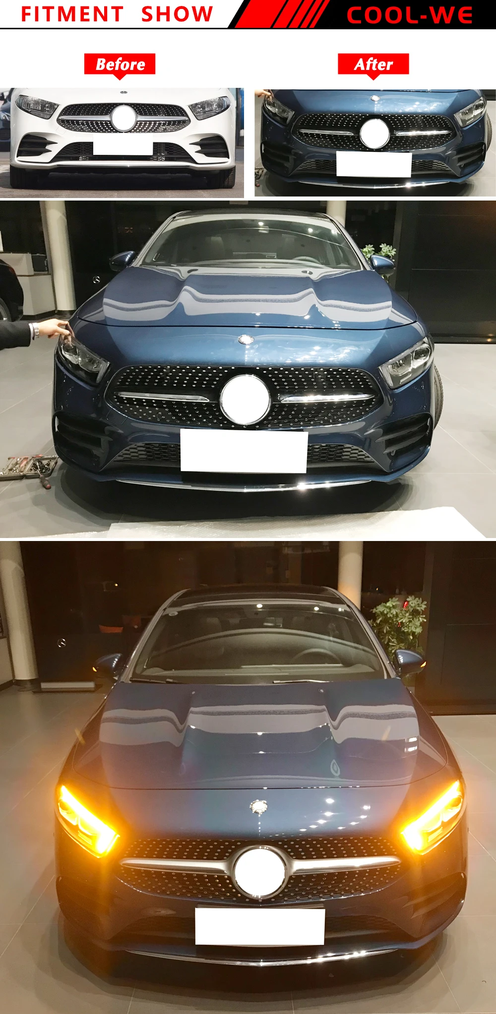 Для Mercedes Benz A200 спортивный для Sedan класс W177 Алмазная решетка переднего бампера гоночный автомобиль стиль