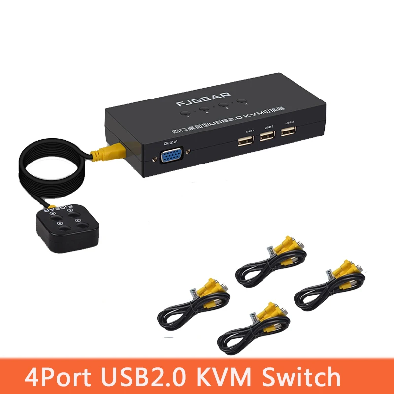 4 порта Kvm переключатель с настольным контроллером переключатель несколько компьютеров поделиться USB устройства монитор отправить разъем kabel FJ-401UK