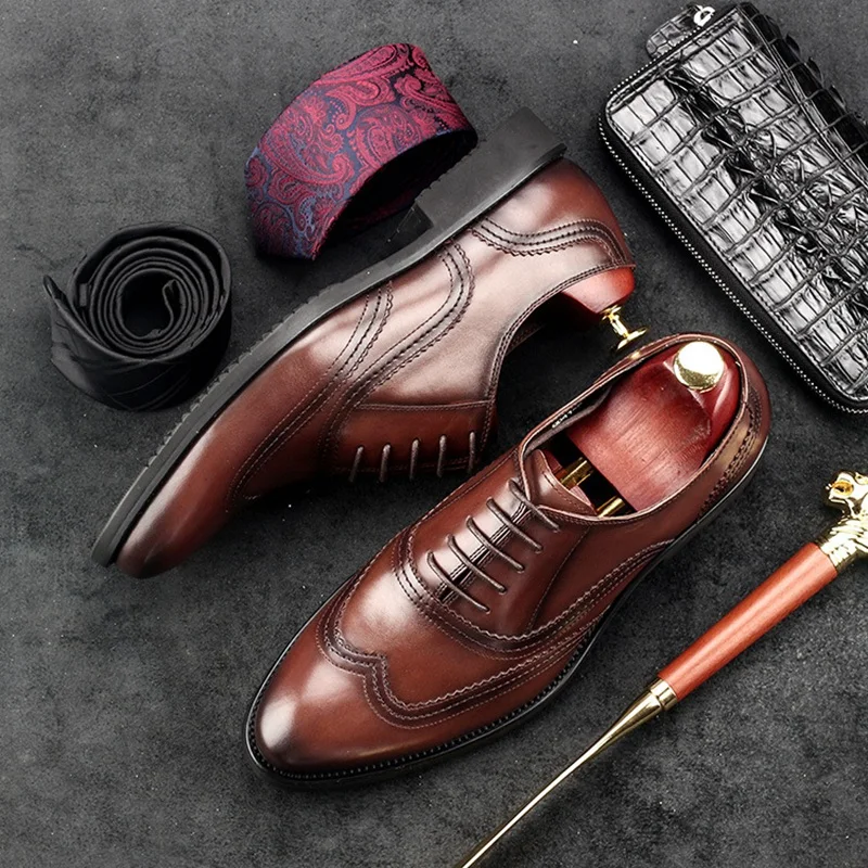 Броги мужские из натуральной кожи с круглым носком GD29 | Обувь