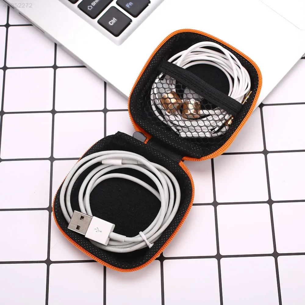 Square Earphone Wire Organizer Box Data Line Cables Storage Case Container Coin Headphone Protective 8cm | Дом и сад