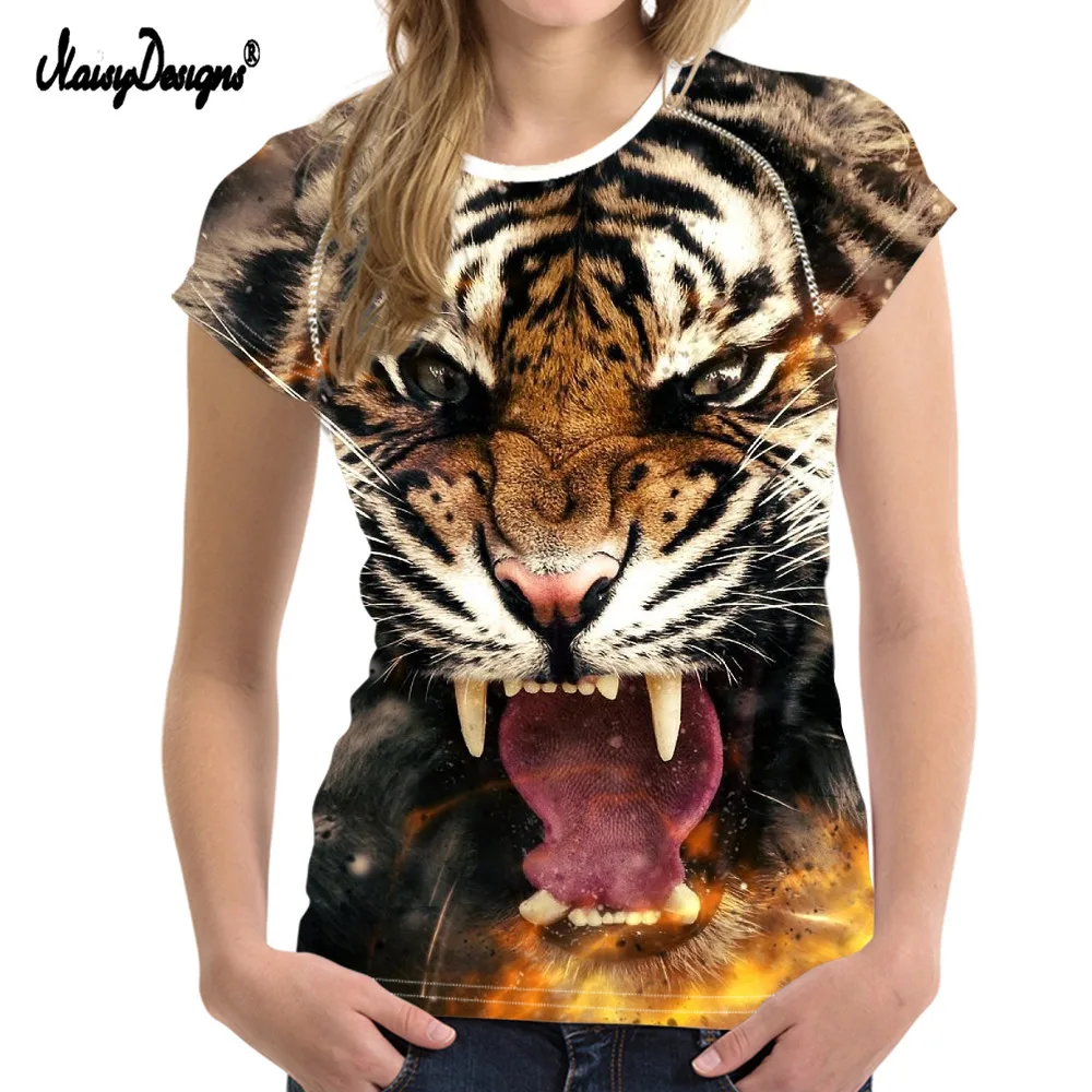 NoisyDesigns/Женские топы футболка с 3D головой тигра Летняя Повседневная рубашка