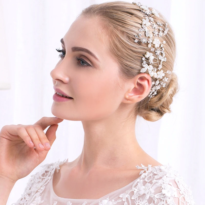 Pearl bride Headband with Korean handmade headdress high-end alloy rhinestone hoop Women jewelry wedding dress accessories | Украшения и
