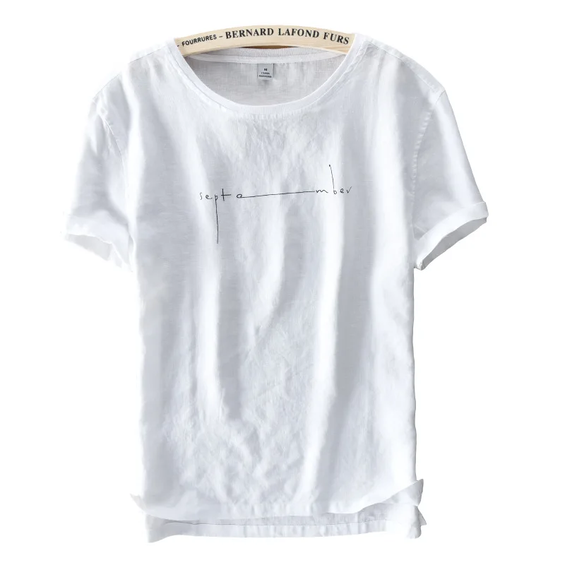 Мужская льняная футболка с коротким рукавом модная повседневная из 100% льна