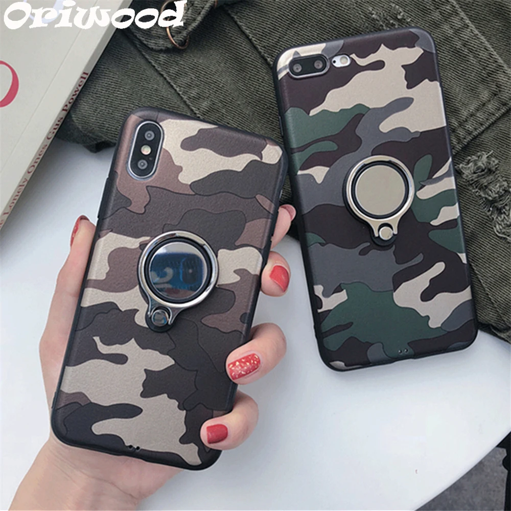 Retro Super Army Camo Camouflage Case For iphone 5 SE 6 6s 7 8 X Plus Car Ring Holder Stand Cover case Coque Fundas |