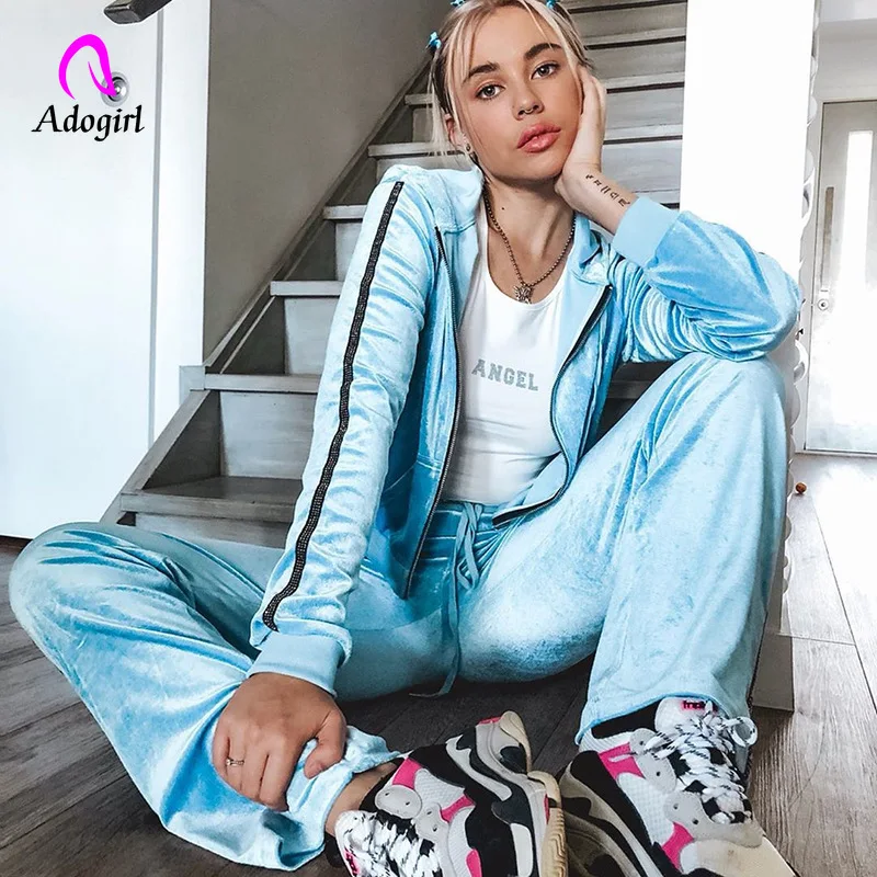 Adogirl спортивный костюм женский брендовый велюровый Велюровый костюм для фитнеса женский розовый спортивный костюм толстовки и спортивные штаны