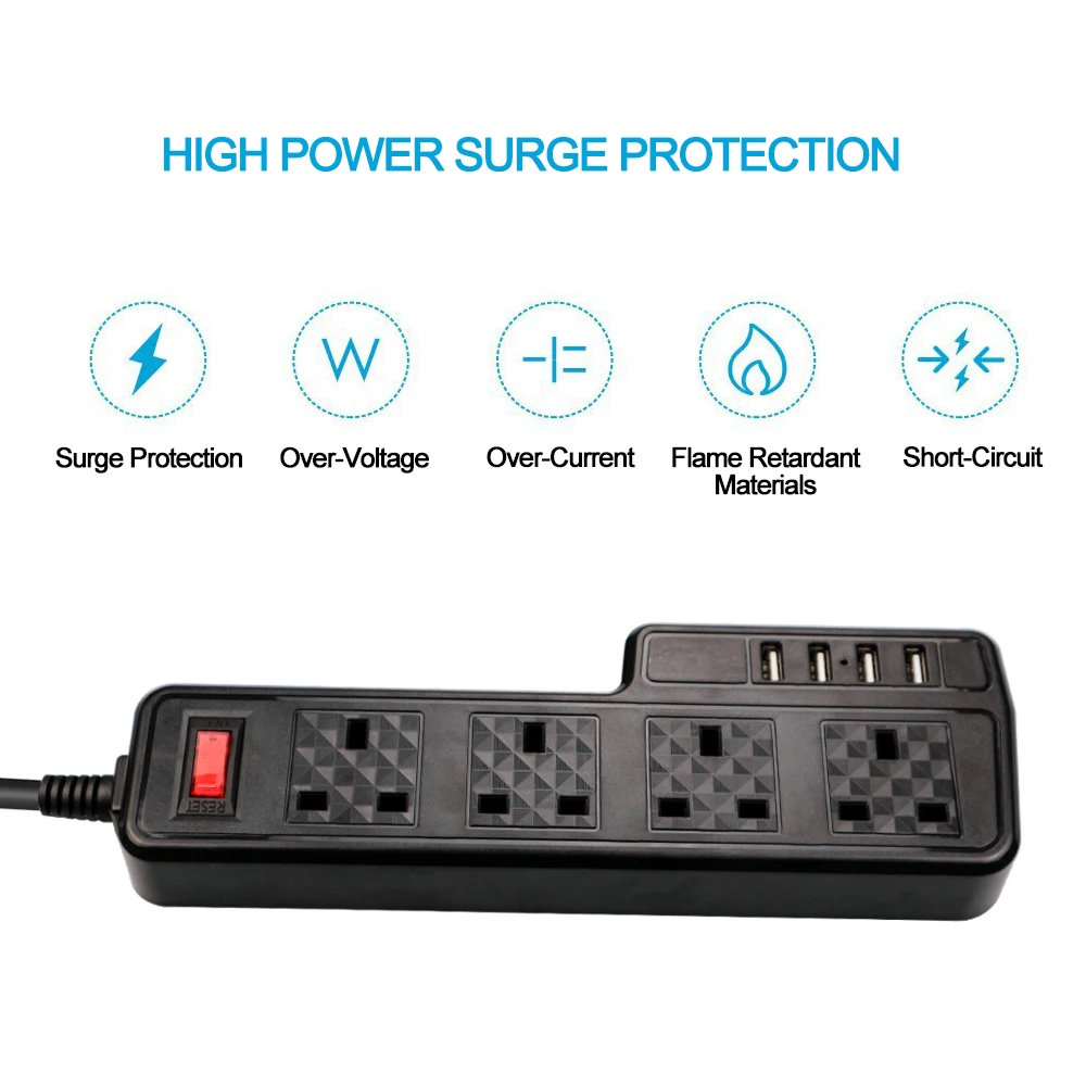 Сетевой фильтр Mutil с защитой от перенапряжения 4 способа вилка Великобритании