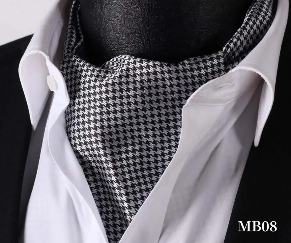 MB08 Black White Узор в горошек, в клетку шелк аскотский галстук, повседневные жаккардовые шарфы галстуки Тканые Вечерние Ascot MB - Цвет: MB08 Black White