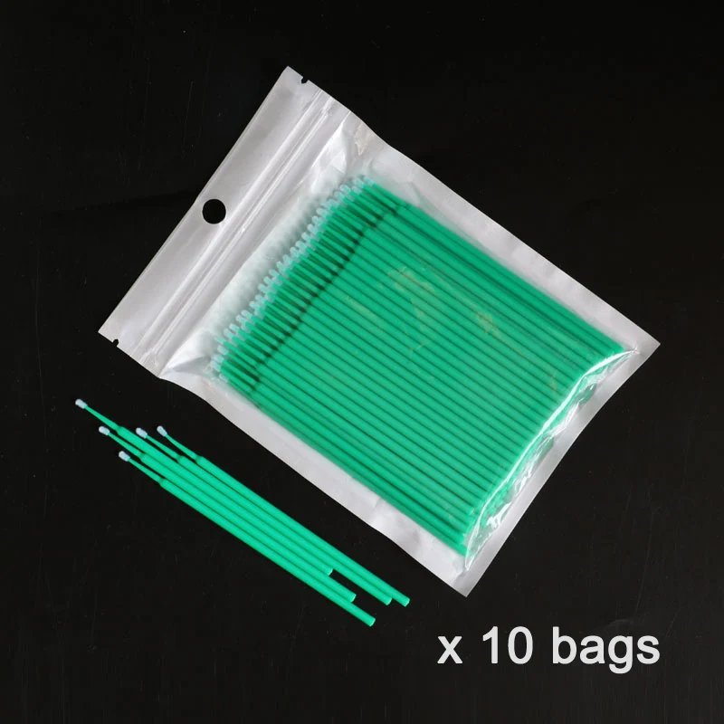 Deep Green x 10bags 10*100 шт Полуперманентная Вышивка ватные тампоны микро щетка тампон для татуировки Одноразовые наращивание ресниц индивидуальный аппликатор - Цвет: Deep Green x 10bags