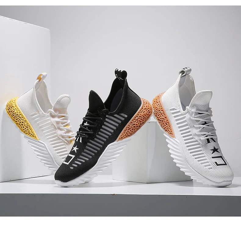 Hemmyi/белые мужские кроссовки; дышащие; Flyknit; chaussure homme; удобная повседневная мужская обувь на шнуровке; Прямая поставка