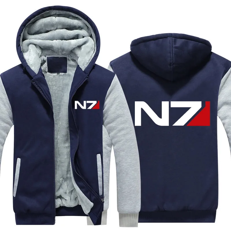 Мужская куртка на молнии Mass Effect N7, утолщенная толстовка с капюшоном, пальто, повседневные толстовки, Мужская модная уличная толстовка с капюшоном - Цвет: 1