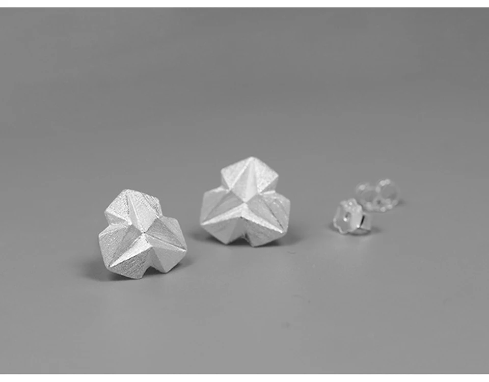Lotus Fun реальные 925 пробы серебро ручной работы Fine Jewelry минимализм Стиль стереоскопический треугольник серьги стержня для Для женщин Brincos