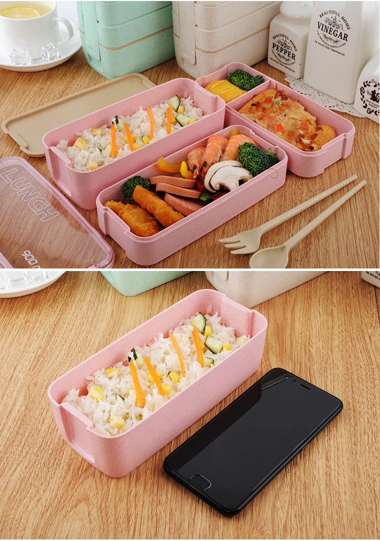 900 мл здоровый материал Ланч-бокс 3 слоя пшеничной соломы Bento коробки микроволновая посуда контейнер для хранения продуктов Ланчбокс
