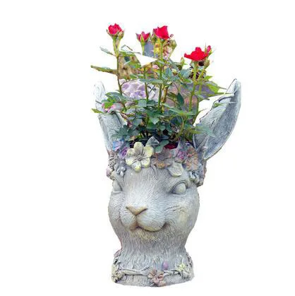 Bobby Rabbit, цветочный горшок из смолы для сада, креативный, голова кролика, посадка, зеленое растение, Цветочная композиция в горшках, открытый сад, сад - Цвет: style1
