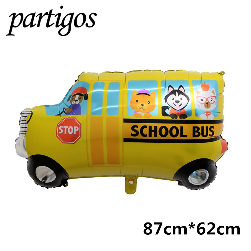 school bus DIY Мультяшные автомобильные воздушные шары пожарная машина поезд фольгированный шар скорая помощь гелиевые шары Детские подарки День Рождения Декор детские игрушки - Цвет: school bus