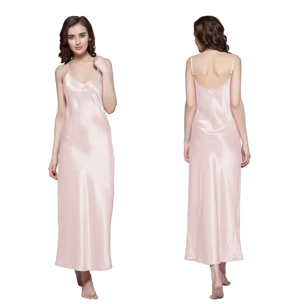 Light Pink Lilysilk Женщин шелковой сексуальное ночной рубашке шелковицы глубоко совок назад 22 momme женская домашняя одежда платья летнее женское бельё для сна ночная сорочка бретельках - Цвет: Light Pink