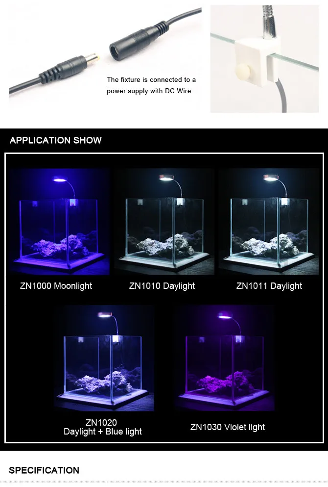 Zetlight Мини светодиодный ZN1010 1020 аквариумная лампа 3 Вт мини аквариумный аквариум для пресной воды или морской воды светодиодный коралловый или водный светильник